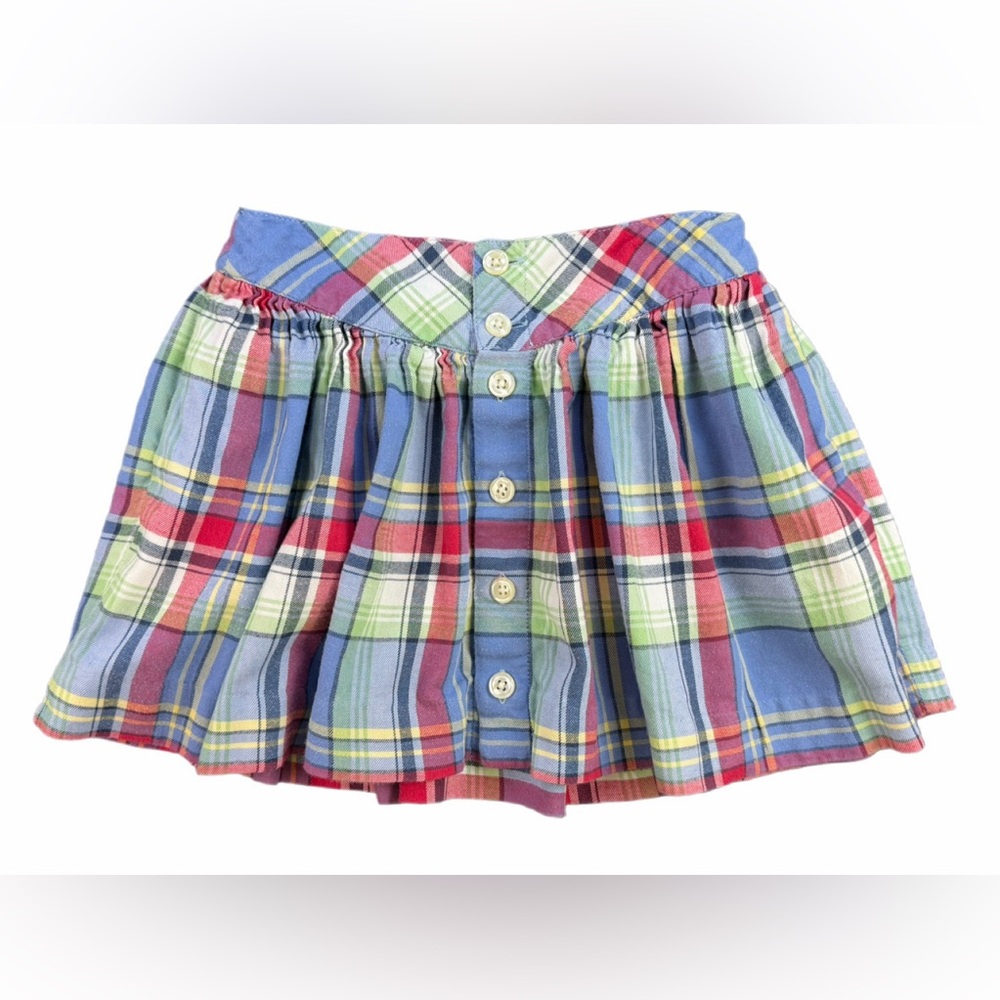 RALPH LAUREN Girls Plaid Flannel Button Front Mini Skirt- 6 Years